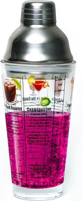 14 oz Recipe Glass Cocktail Shaker With Strainer Top - Includes 6 Cocktail Drink Recipes (Vodka Theme)