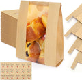 130 Pack Homemade Bread Sourdough Bags, 14" x 8.3" x 3.5" Large Paper Bread Bag with Tin Tie Tab Lock Clear Front Window Stickers for Bakery Storage Christmas Thanksgiving Harvest Party
