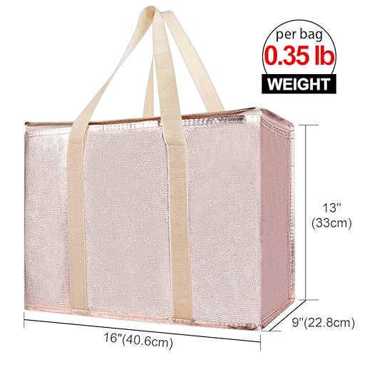 Bodaon 4-Pack Insulated Reusable Grocery Shopping Bag, X-Large Frozen Food Cold, Cooler Bags with Zippered Top, Insulated Food Delivery Bag, Gold