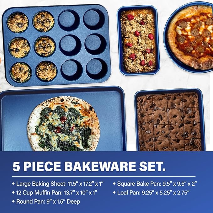 Granitestone Ceraluxe 20Pcs Ceramic Cookware Set Nonstick, Complete Pots and Pans Set Non Stick with 5 Pc Bakeware Set, Deep Frying Pan Set, & Steamer, Non Toxic PFOA Free, Oven & Dishwasher Safe