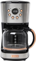 Haden Coffee Machine, 12 Cup Programmable Drip Coffee Maker with Auto Shut-Off Function and Reusable Washable Water Filter, Steel & Copper