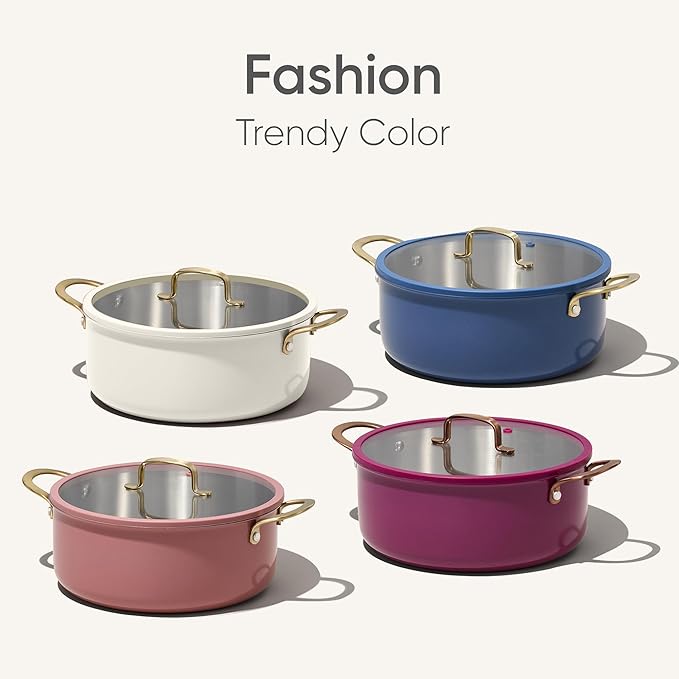 CAROTE 6QT Fully-Clad 3-Ply Stainless Steel Stockpot with Lid Small Kitchen Pot,Outer Ceramic Layer,Even Heating, Fits all stoves,Oven & Dishwasher Safe,Stay Cool Handle,Purple (PFAS/PFOA/PFOS Free)