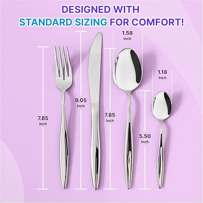 24-Piece Stainless Steel Silverware Set for 6, Stylish New Home Essential Kitchen Spoon and Fork Set, Mirror-Finish Sliver Flatware Cutlery Set for Home and Restaurant, Great Gift for Family & Friends