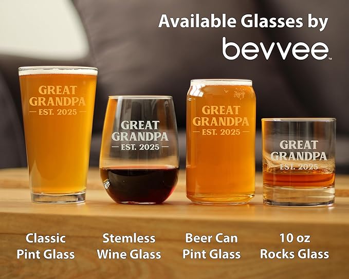 Great Grandpa Est 2025 - New Great Grandfather Pint Glass Gift for First Time Great Grandparents - Bold 16 Oz Glasses