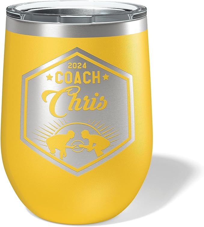 Wrestling Coach gifts, Tumbler, Coach tumbler, Wrestling gifts, Coach Beer glass, Coach gift, Wrestling Coach, Coach gifts, Wrestling Coach (Wrestling Hexagon, Yellow, 12oz Wine Tumbler)