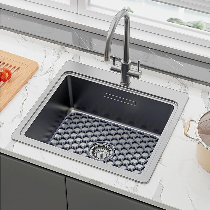 Silicone Sink Protectors for Kitchen Sink with Center Drain - 16.2"x12.5" Kitchen Sink Mats Accessory, Non-Slip Heat Resistant Sink Mat for Bottom of Farmhouse Porcelain Stainless Steel Sink