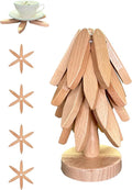 Wooden Trivets for Hot Dishes Mat Coasters Pot Plate Bowl Teapot for Kitchen Natural Foldable Stackable Christmas Tree (Beech Wood)