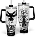 Viking Gifts for Men, 40oz Stainless Steel Insulated Coffee Tumbler With Lid & Straw, Travel Cup Gift for Husband Dad, Christmas Birthday