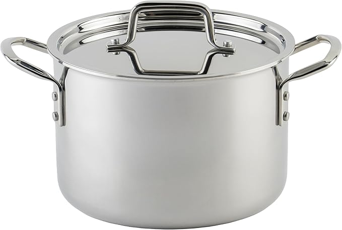 WINCO Tri-Ply Stock Pot, 6-quart-qt-6qt, Silver