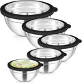 TeamFar Mixing Bowls Set, 4.5/3/1.5/1/0.7 QT Stainless Steel Nesting Salad Bowls with Airtight Lids, For Serving/Mixing/Storing, Non-Toxic & Heavy Duty, Visible & Easy Clean, Black, Set of 5