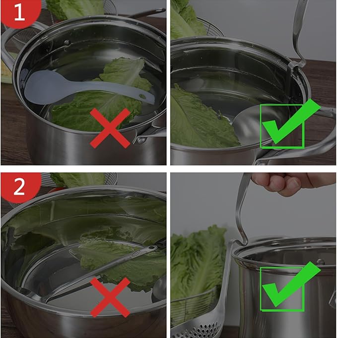304 Stainless Steel Soup Ladle Hot Pot Ladle Strainer Scoops Set for Cooking, Serving, Soups, Sauces, Stews and More, Silver, 12-Inch (2 Pieces)