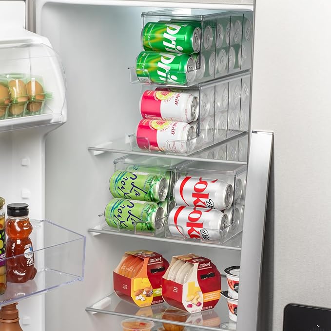 ClearSpace Soda Can Organizer & Soda Can Dispenser for Refrigerator - Fridge Organizer & Stackable Drink Organizer for Fridge or Refrigerator - Holds 12 Cans Each, BPA Free - 2 Pack