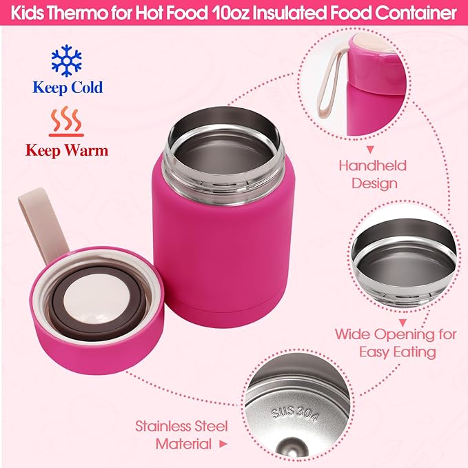 Bento Lunch Box Set for Kids with 10oz Thermo Food Jar, Leak-Proof Lunch Containers with 6 Compartment, Nylon Preppy Lunch Bag with Adjustable Strap for Girls School Travel Picnic