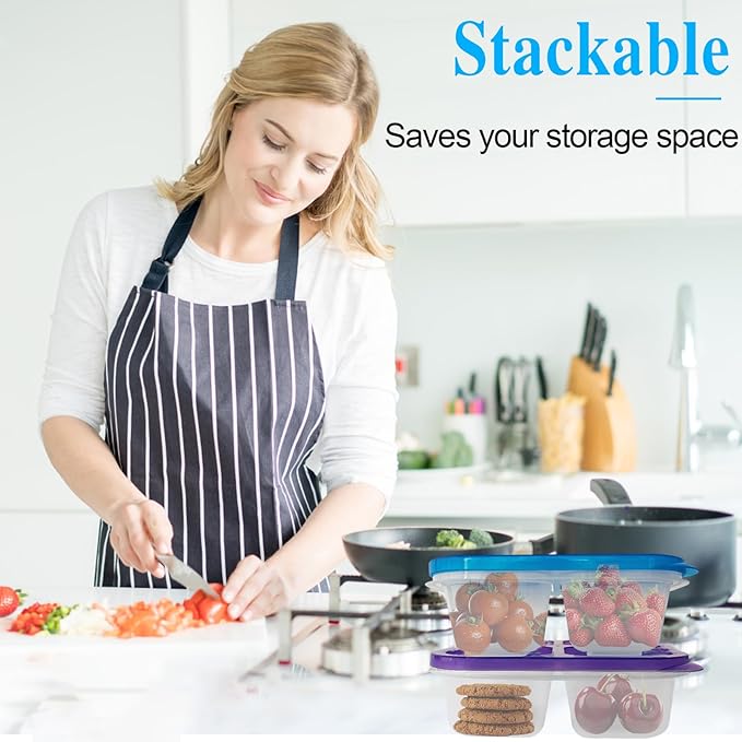 10 Pcs Multicolored Versatile Snack Boxes, 4-Compartment Lunch Containers, Reusable Food Containers with Lid for Travel, School, Work, Kids Adults