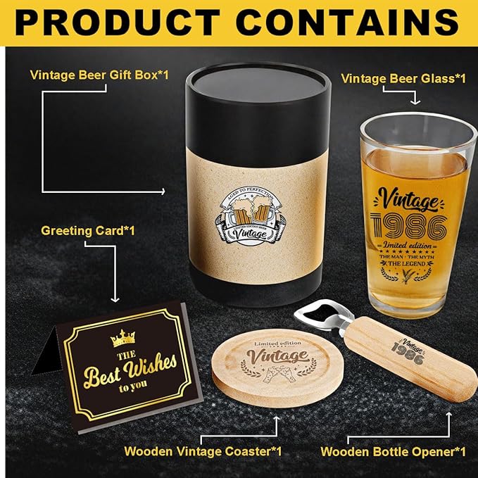 40th Birthday Gifts Men 40 Year Old Gifts For Men Vintage 1986 Beer Drinking Glass Unique 40th Birthday Gifts Happy Anniversary 40th Birthday Party Supplies Decorations