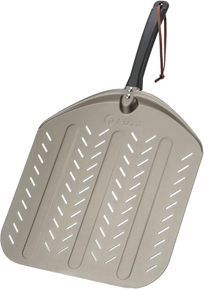 Q Pizza Aluminium Pizza Peel, 12 inch Perforated Metal Pizza Turning Paddle for Grill Oven, Kitchen Tool Non-stick Pizza Spatula for Baking Bread Pastry Dough Pie & Cake, PT201