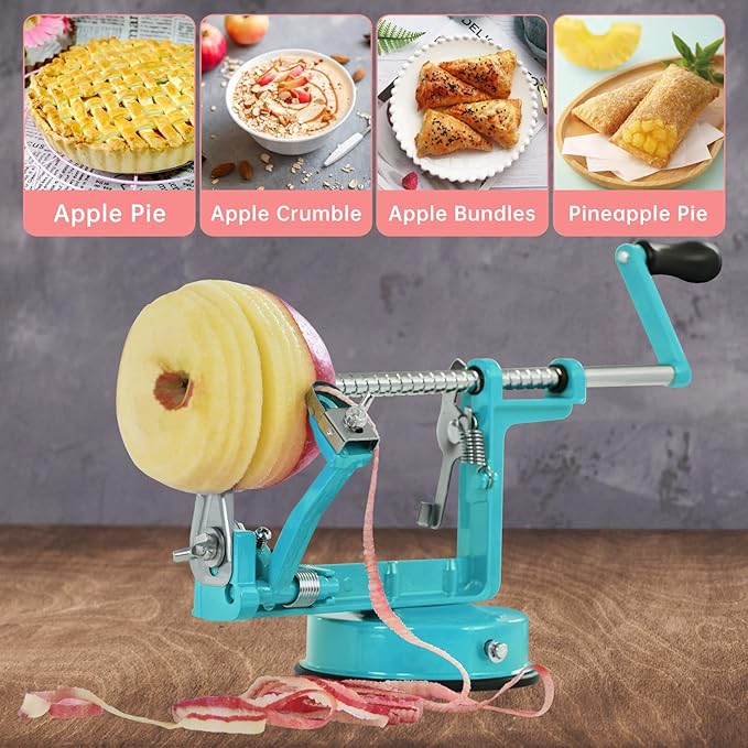 Apple Peeler, Slicer Corer Potato Peelers 3 In 1, Stainless Steel Heavy Duty with Suction Cup Base (Blue)