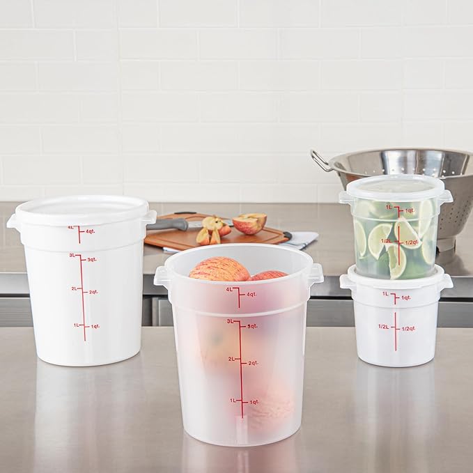 Restaurantware-Met Lux 4 Quart Food Storage Container, 1 Translucent Storage Container - Lids Sold Separately, Red Volume Markers, Dishwashable Container, Side Handles, For Storing Foods