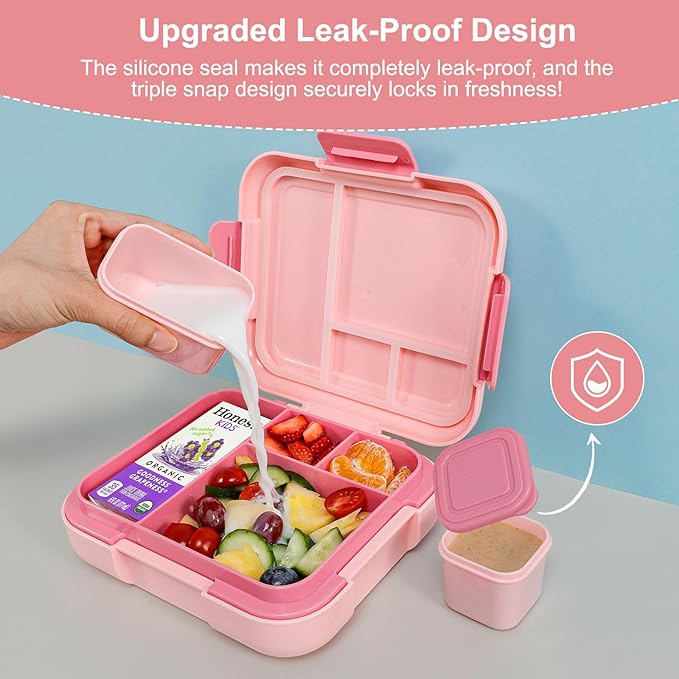 Caperci Bento Box for Kids - Leak-Proof Lunch Box Snack Container with 2 Modular Containers & 4 Compartments, Hold 4.8 Cups, Portable Handle, BPA-Free, Microwave/Dishwasher Safe (Mermaid)