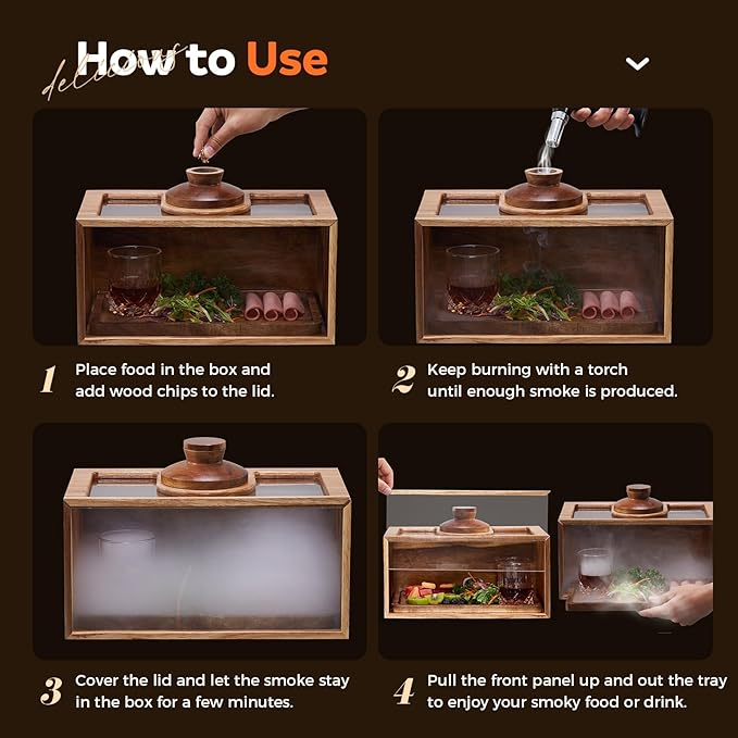 Cocktail Smoker Kit, Whiskey Smoker Kit with Torch, Smoking Box, Food Tray and Wood Chips, Old Fashioned Bourbon Smoker Kit, Christmas Gifts for Men(No Butane)