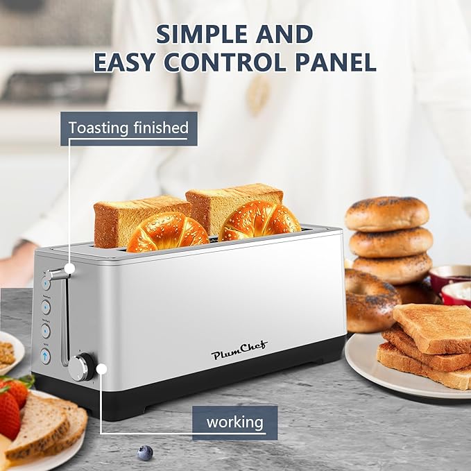 4-Slice Toaster, Extra Wide Long Slot Toaster with Warming Rack, 6 Browning Settings, Bagel/Defrost/Reheat Functions, Removable Crumb Tray, Stainless Steel Housing,Silver