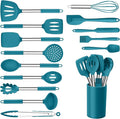 15pcs Kitchen Cooking Utensils Set with Holder, Onader Heat Resistant Silicone Kitchen Utensils Spatula Set with Stainless Steel Handle - Blue