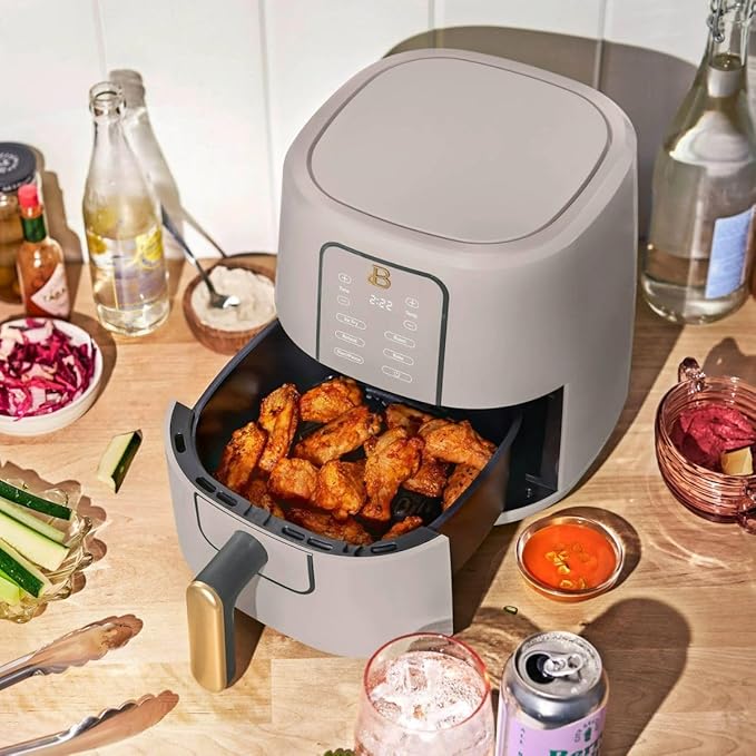 Beautiful 3 Quart Digital Air Fryer with TurboCrisp Technology – Matte Finish, Touchscreen, Nonstick Basket (Porcini Taupe)