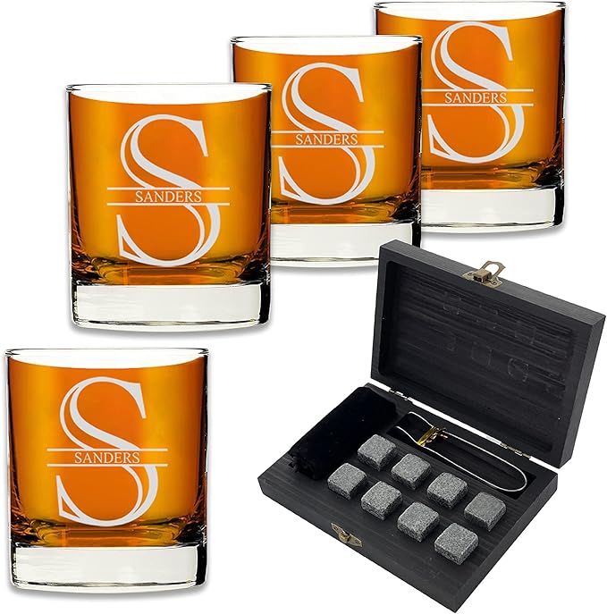 Froolu Customized Whiskey Gifts for Men - Personalized Scotch Glass Gift Set with Box - Engraved Wisky Rocks Glasses for Boyfriend, Husband, Dad - Valentine's, Birthday, Anniversary, Christmas.