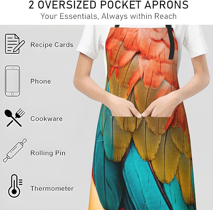 Whimsical Highland Cow Apron, Adjustable Kitchen Shaggy Cow & Wildflowers Aprons with Pockets for Cooking BBQ Gardening, 28×33 IN, Holiday Gifts for Women Wife, for Chef Baking, Oxford Fabric