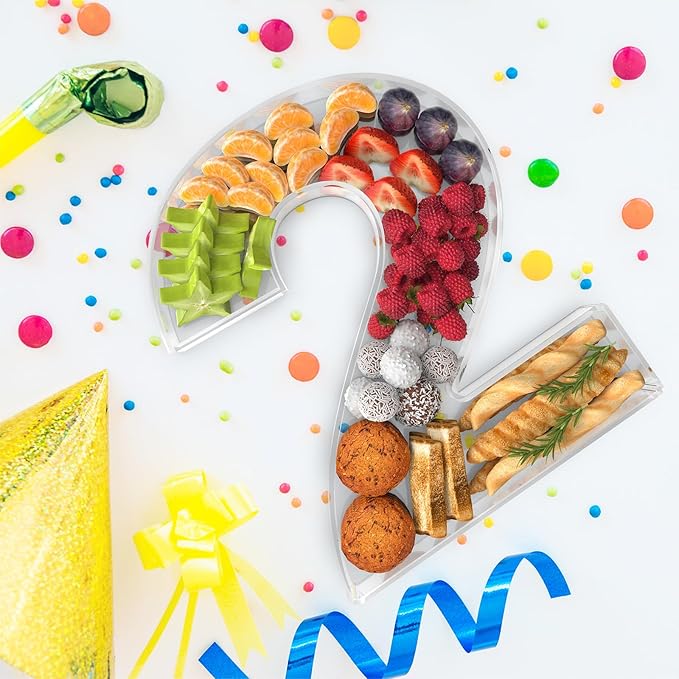 11" Acrylic Number Charcuterie Tray, Fillable Number Charcuterie Box for Food, Reusable Serving Cake Candy Dish Display Tray for Birthday Anniversary Party Decoration (Number 2)