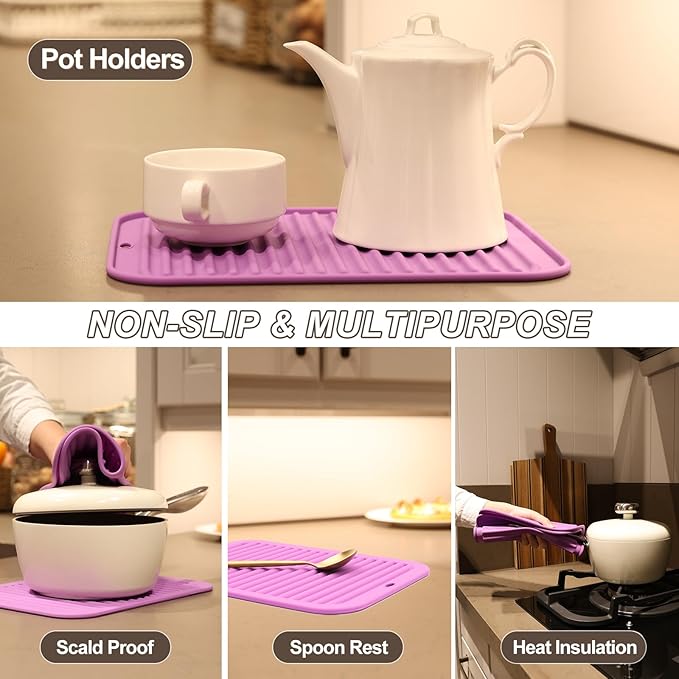 Joyhalo 4 Pack Silicone Trivets for Hot Pots and Pans,480℉ Heat Resistant Trivets for Hot Dishes,Hot Pads for Countertop,Kitchen Potholders,Purple