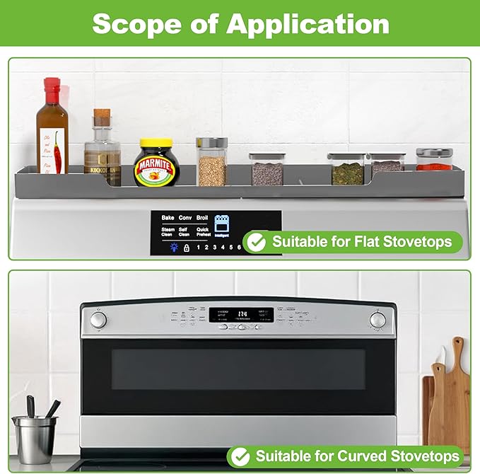 30 Inch Magnetic Stove Top Shelf | 3-Zone Kitchen Organizer with Anti-Slip & Anti-Fall Design | Heat Resistant (-40°F to 446°F) Food-Grade Silicone Spice Rack for Flat Stoves-Grey