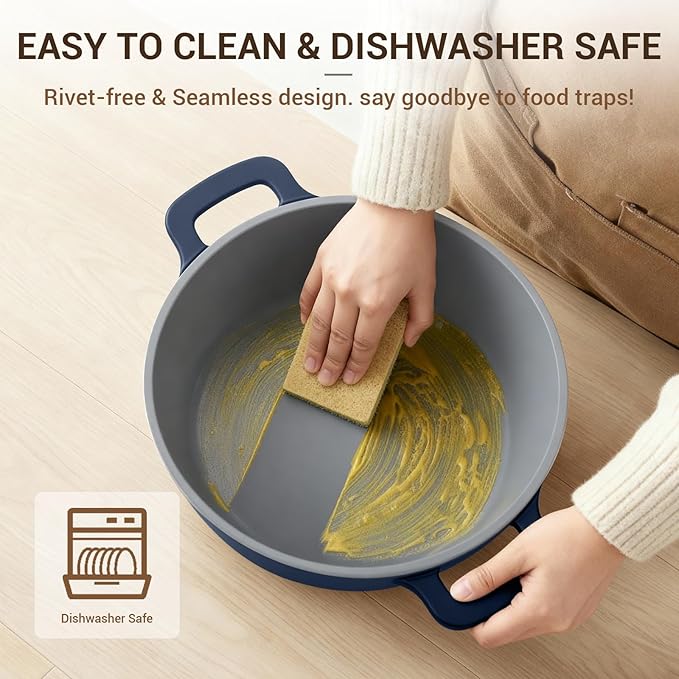 Ammeloo 4.5 Qt Non Stick Soup Pot with Lid, Ceramic Stockpot Set, Cooking Pot for All Stovetops, All-in-One Non Toxic Pot for Stews, Soups & Pasta, Easy to Clean, Induction Ready, PFAS Free