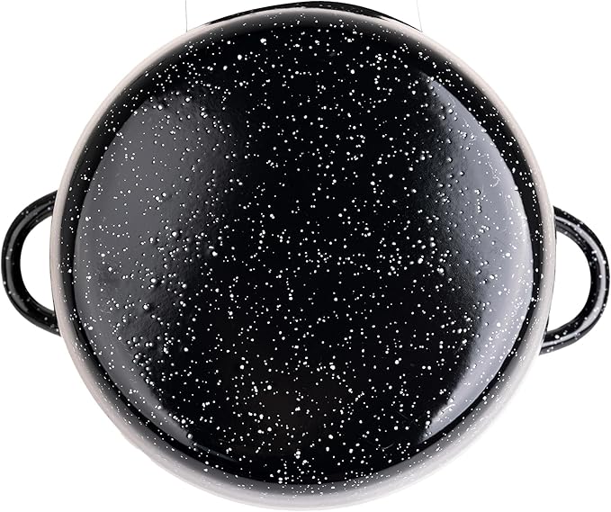 EKCO EOS 12-Quarts Alloy Steel Speckled Stockpot with Glass Lid - Dishwasher and Oven Safe Cooking Pot up to 350°F - Induction Cookware for All Cooktops - Non-Reactive Enameled Soup Pot - Black