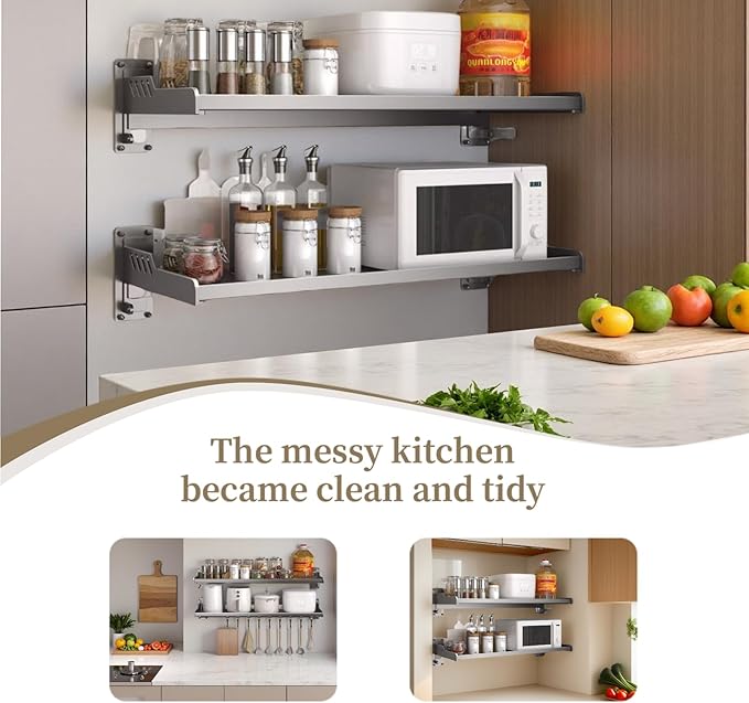 Wall-Mounted Kitchen Organizer – Microwave Spice Rack, Heavy-Duty & Easy Setup (Large)
