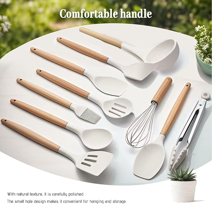 Kitchen Cooking Silicone Utensils Set, 33 pce Rubber Spatula Cookware Accessories For Home, Chef Decor Appliances, Nonstick Heat Resistant Silicona can withstand temperatures up to 446 (33 pce white)
