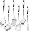 Stainless Steel Cooking Utensils Set - 6 Piece Kitchen Utensils Set, One Piece Seamless Handle Stainless Steel Utensils with Hanging Hole, Dishwasher Safe