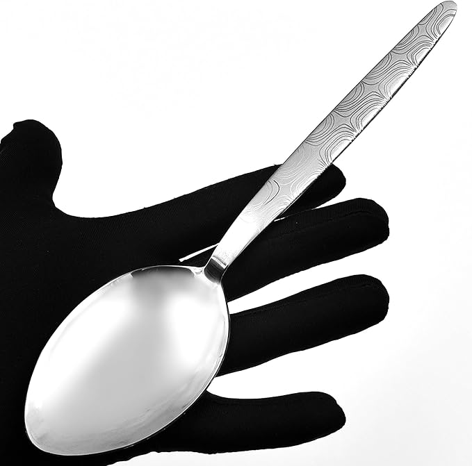 Kunz Special Edition Damascus Pattern Spoon | 18/10 Stainless Steel Plating 9 Inch Basting Quenelle Chef Cooking Utensils Dinner Serving Spoon