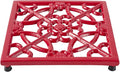 JOGREFUL Cast Iron Trivet Mats, Kitchen Pot Holders to Portect Table/Countertops, Heat Resistant Mats for Teapot/Hot Dishers/Plates, Vintage Mats with Weighted-Base, Flower Red