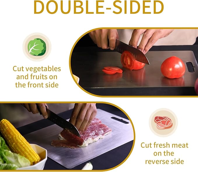 Titanium Cutting Boards for Kitchen, Pure cut Titanium Cutting Board Double Sided Cutting Boards - Easy to Clean for Kitchen Outdoor Camping，Dishwasher Safe, Food Grade Quality (18''L x 12''W)