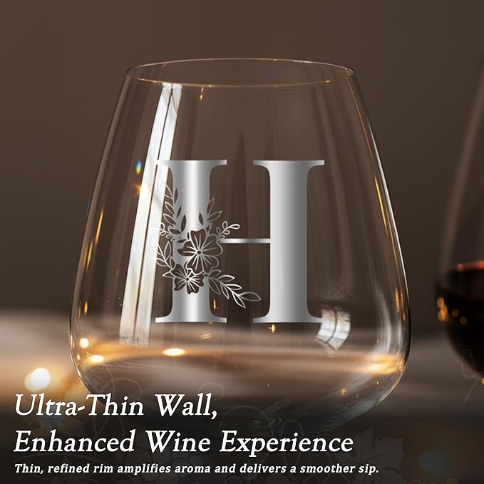 Personalized Crystal Wine Glasses for Women Grandma Gifts Grandmother Gigi Granny Nana Glamma Mawmaw Yaya Abuela Abuelita Grandmas Mamaw Memaw Mimi Nonna Oma Meme Christmas Xmas Monogrammed Present,H