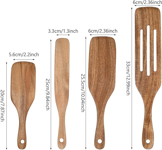 Wooden Utensil Set,Spurtle Set,Wooden Kitchen Utensils Set of 4,Wood Spoon for Sourdough Starter and Jar Cookware