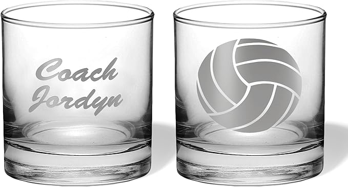 Alterd Industries Volleyball Coach Gift - Personalized Engraved Pint Glass, Beer Glass, End of Season, Coach Accessories, Coaching Gifts, Supplies (Volleyball, Dbl Whiskey Gift Box)