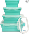 AMAZING CONTAINERS™ Collapsible Silicone Food Storage Container Set of 4 with Lids | Stackable | Microwaveable | Freezer, Dishwasher Safe| BPA Free