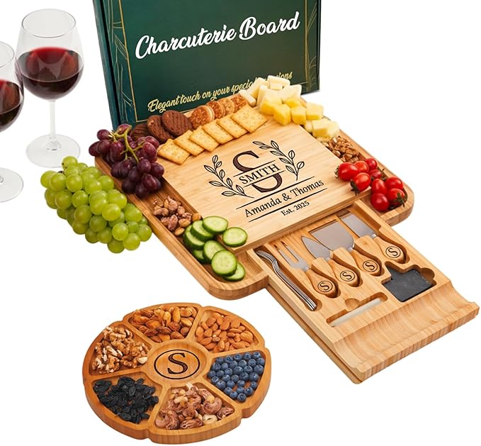 Personalized Charcuterie Board for Christmas, Custom Engraved Large Cheese Board, Perfect Housewarming Gifts for Couples - Women, Customized Wedding, Anniversary, Housewarming & New Home Gifts