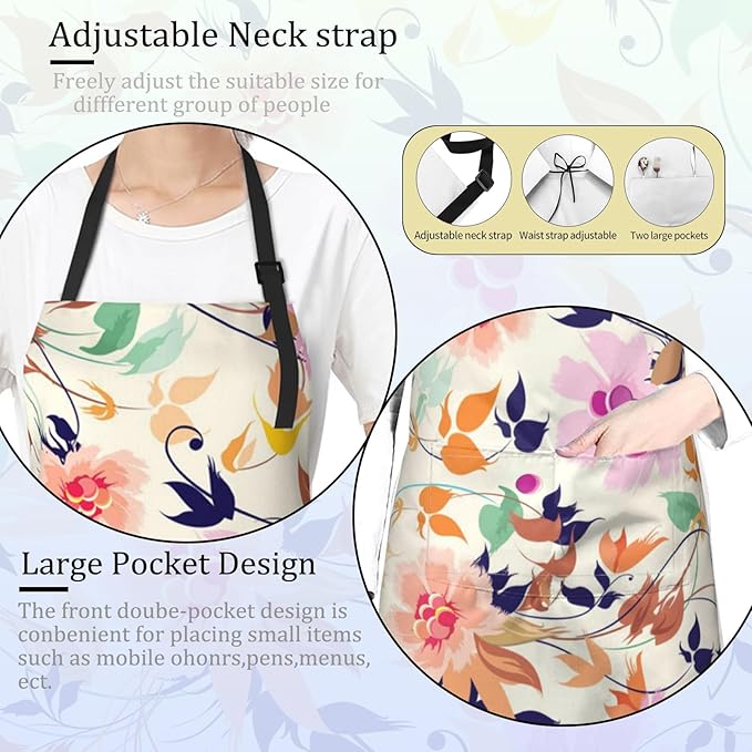 White Daisy Floral Apron for Women,28x33in,Fresh Spring Kitchen Aprons with 2 Pockets, Oxford Fabric,Flower Adjustable Apron for Cooking Baking Gardening Chef,Gifts for Mom Wife