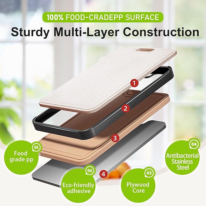 FIRE HIVE Upgraded Universal High Hardness Stainless Steel & Platycodon PP Material Double-Sided Cutting Board, Suitable for Non-toxic Cutting Boards with Juice Troughs for Home and Kitchen Use