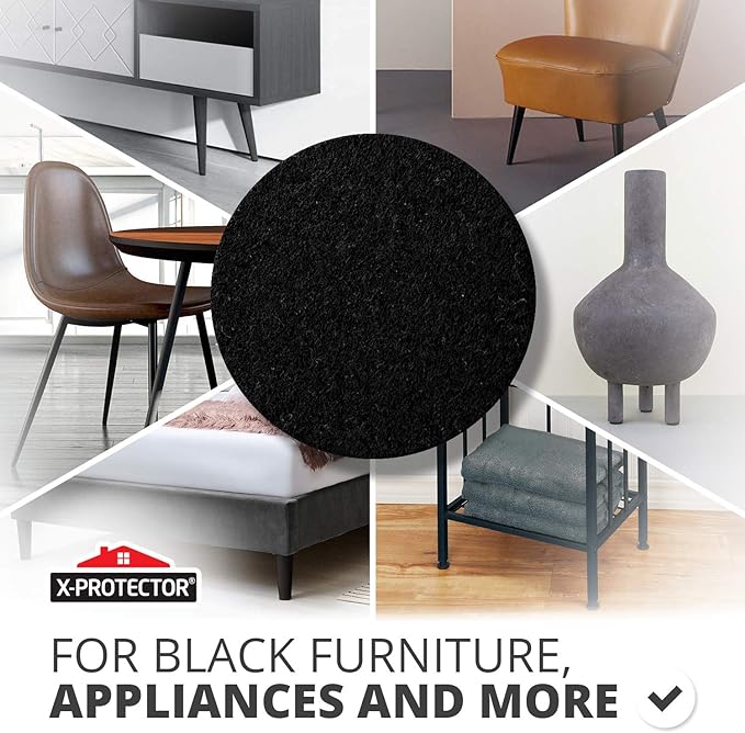 Felt Furniture Pads X-Protector - 48 PCS 1" - Premium Felt Pads Floor Protectors - Furniture Feet Wood Floors Protectors - Prevent Scratches, Annoying Noise & Protect Your Hard Surfaces! (Black)