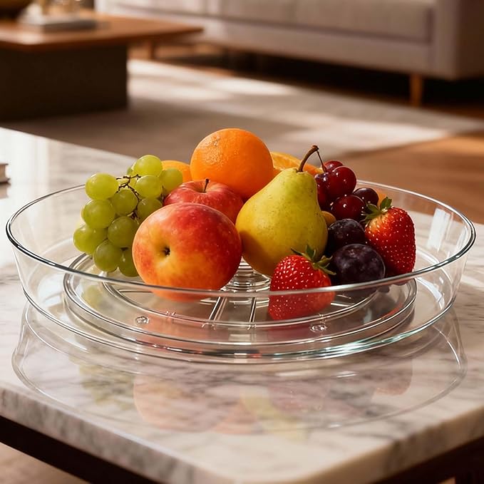 Lazy Susan Turntable for Spice Organization | Clear BPA-Free Plastic Rotating Organizer for Kitchen Cabinet, Pantry, Countertop, Fridge | 360-Degree Rotating Base (10 inch - 2 Pack)