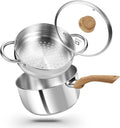 KOCH SYSTEME CS Stainless Steel Saucepan with Steamer Insert, Premium 18/10 Stainless Steel Pot 3 Quart with Cool-Touch Handle, 3 Quart Sauce Pan with Lid, Induction Compatible, Dishwasher Safe